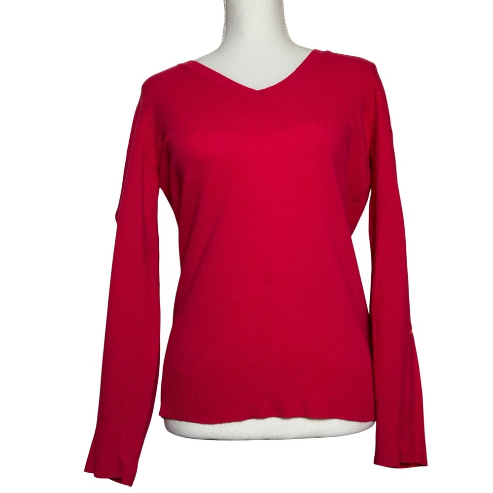 UNITED COLORS OF BENETTON Hot Pink V Neck Virgin Merino Wool Sweater Italy